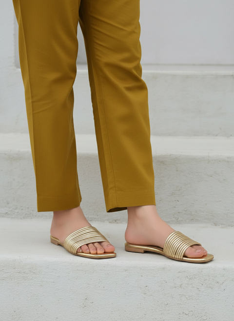 Womens Gold Gladiator Flat Sandals - Daily & Office Wear - Image 1 - Cunei India