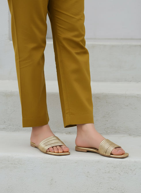 Womens Gold Gladiator Flat Sandals - Daily & Office Wear - Image 1 - Cunei India