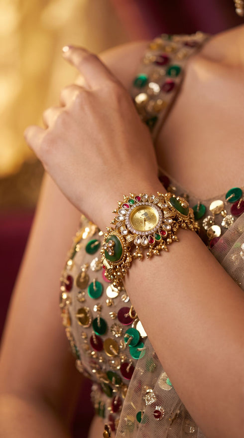 Green Red and White Cz Ethnic Bracelet Watch product photo, Cunei India