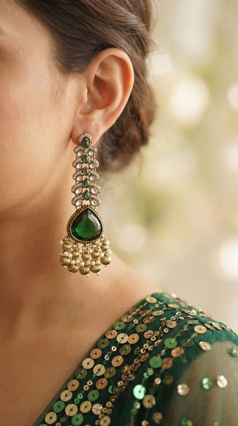 Green Teardrop with Pearl Leaf Earrings for women, Cunei India