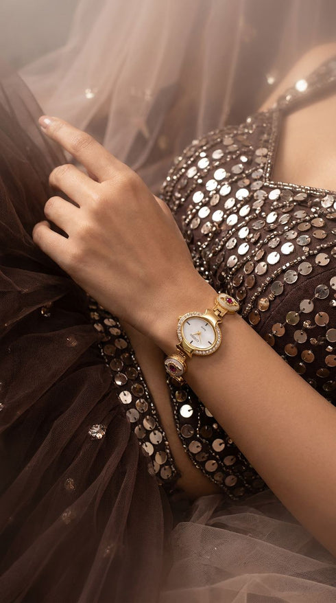 Heritage Beaded Red Oval White Dial Kundan Watch for Women