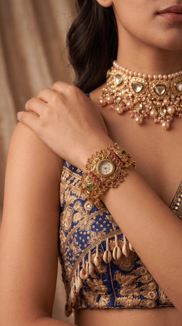 Heritage Elephant and Straight Red Work Rajwadi Watch for Women