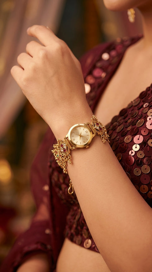 Heritage Flower Ultra Luxe Round Crystal Dial Rajwadi Watch for Women