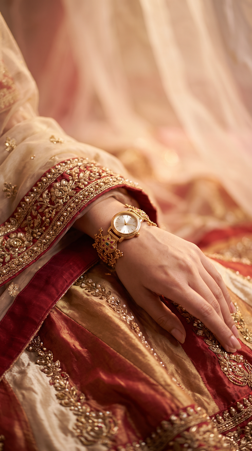 Heritage Luxury Floral Golden Dial Rajwadi Watch for Women