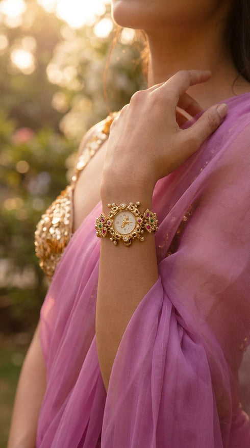 Heritage Luxury White Elephant Dial Rajwadi Watch for Women