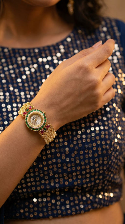 Heritage Ranisa Green Border Beaded Rajwadi Watch for Women