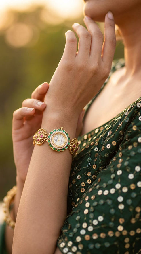 Heritage Ranisa Round Green-Pink Rajwadi Watch for Women