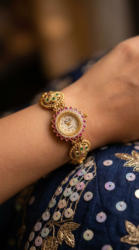 Heritage Ranisa Round Pink-Green Rajwadi Watch for Women