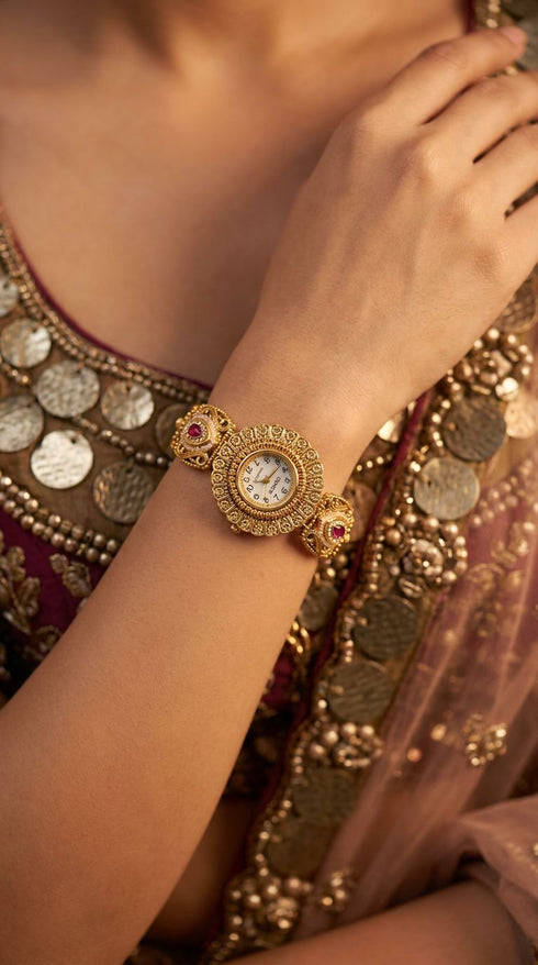 Heritage Ranisa White Flower Kundan Rajwadi Watch for Women