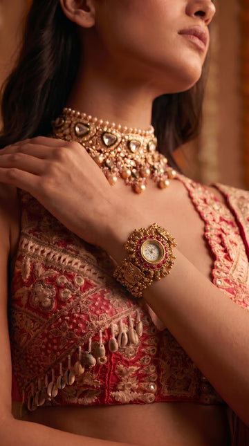 Heritage Red Stone Work Rajwadi Watch for Women