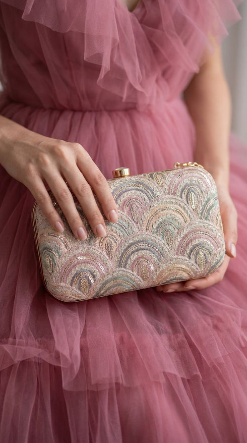 Light Pink Embroidered Party Clutch