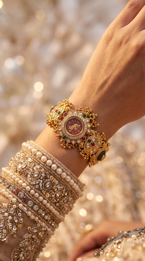 Magenta Cluster Elephant Bracelet Watch for women, Cunei India