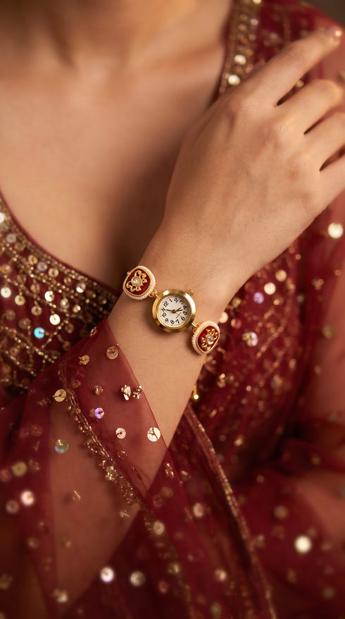 Maroon Beaded Bracelet Watch