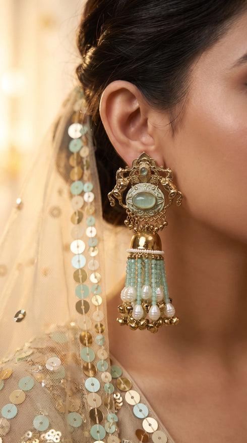Mint Royal Empress Horse Jhumka Dangling Earrings for women, Cunei India