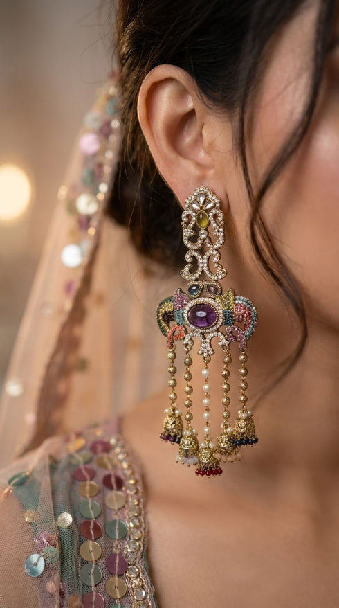 Multi Colour Crystal Ganesha Elephant Dangling Earrings for women, Cunei India