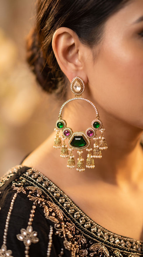 Multicolored Stone Chandbali Earrings for Women
