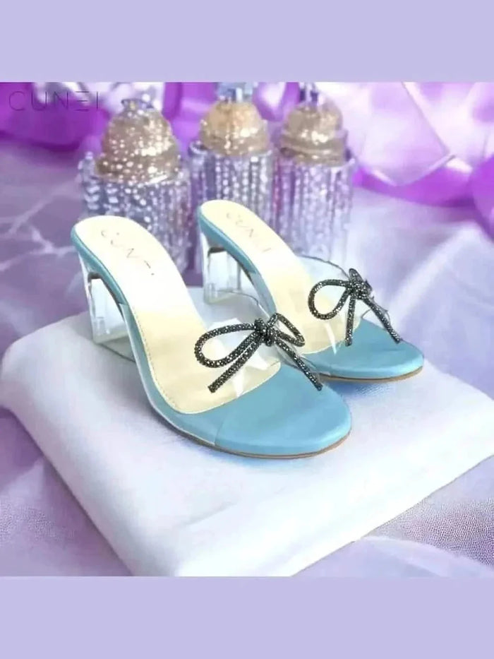 Womens Pastel Blue Clear Strap Bella Heels with Bow