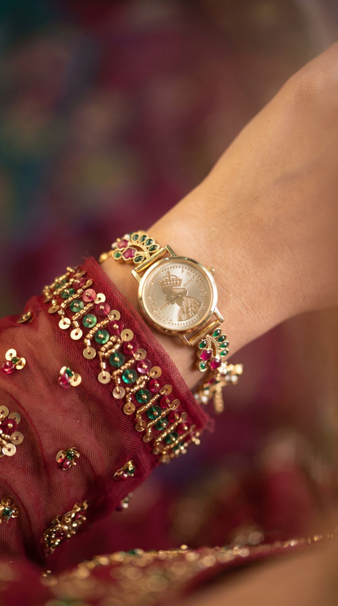 Imperial Red and Green Coin Dial Pearl Enamel Watch, for women, Cunei India
