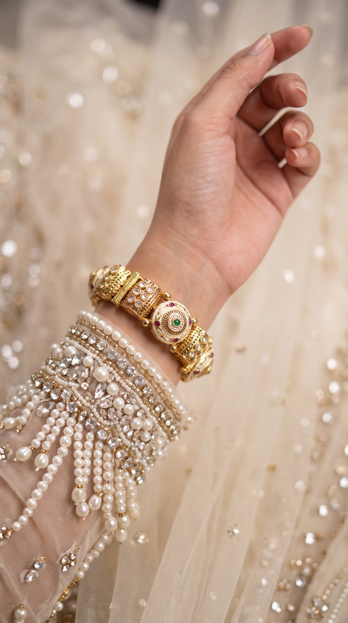 Red Green and White Meenakari Kundan Studded Bands Ethnic Kada Bangles for Women, Cunei India