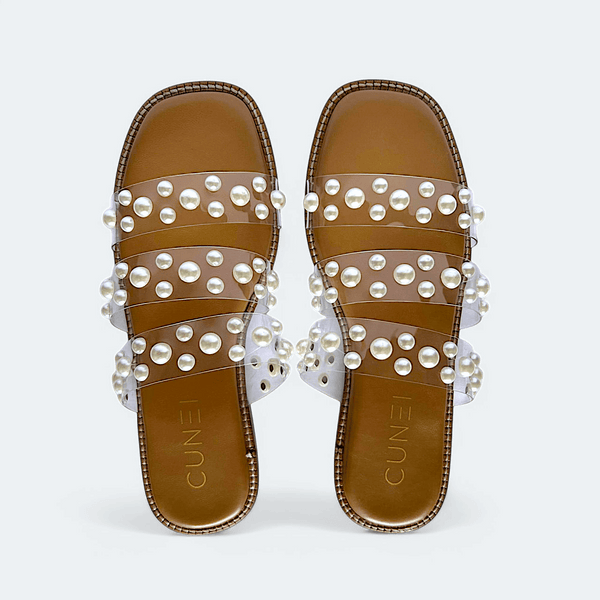 Tan Festive Pearl Flats Cunei India