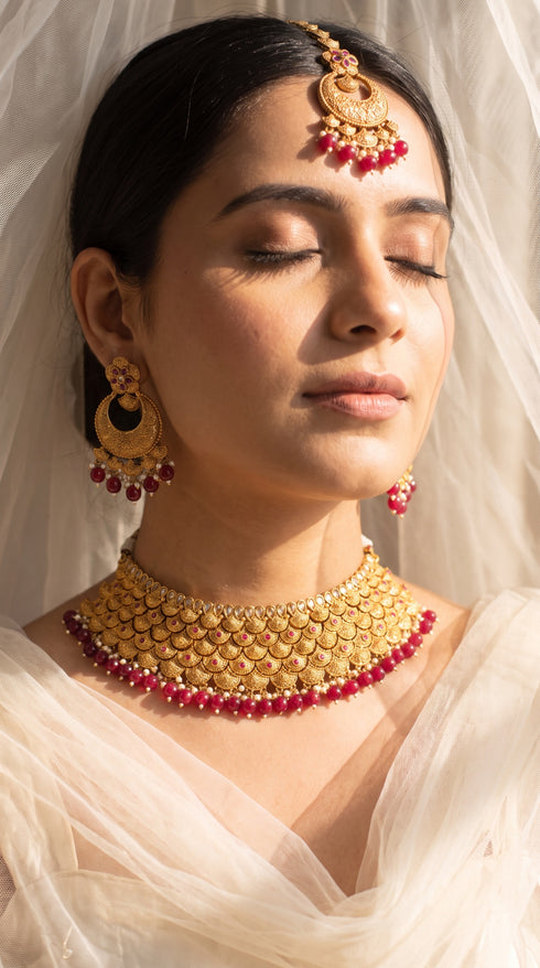 Traditional Red Heritage Polish Choker Necklace Set