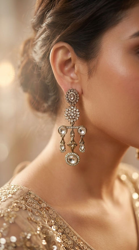 White Floral Diamond Dangling Earrings for women, Cunei India