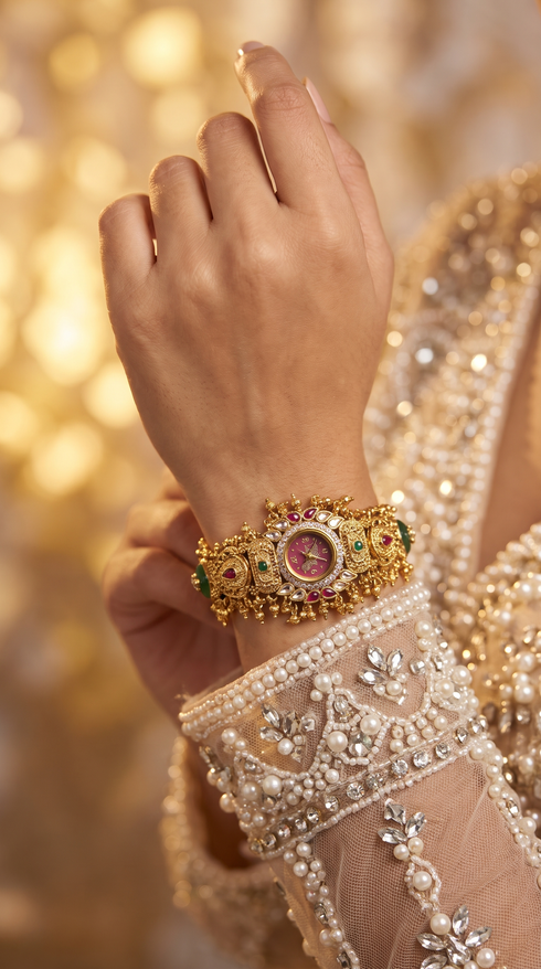 Wine Peacock Temple Bracelet Watch for women, Cunei India